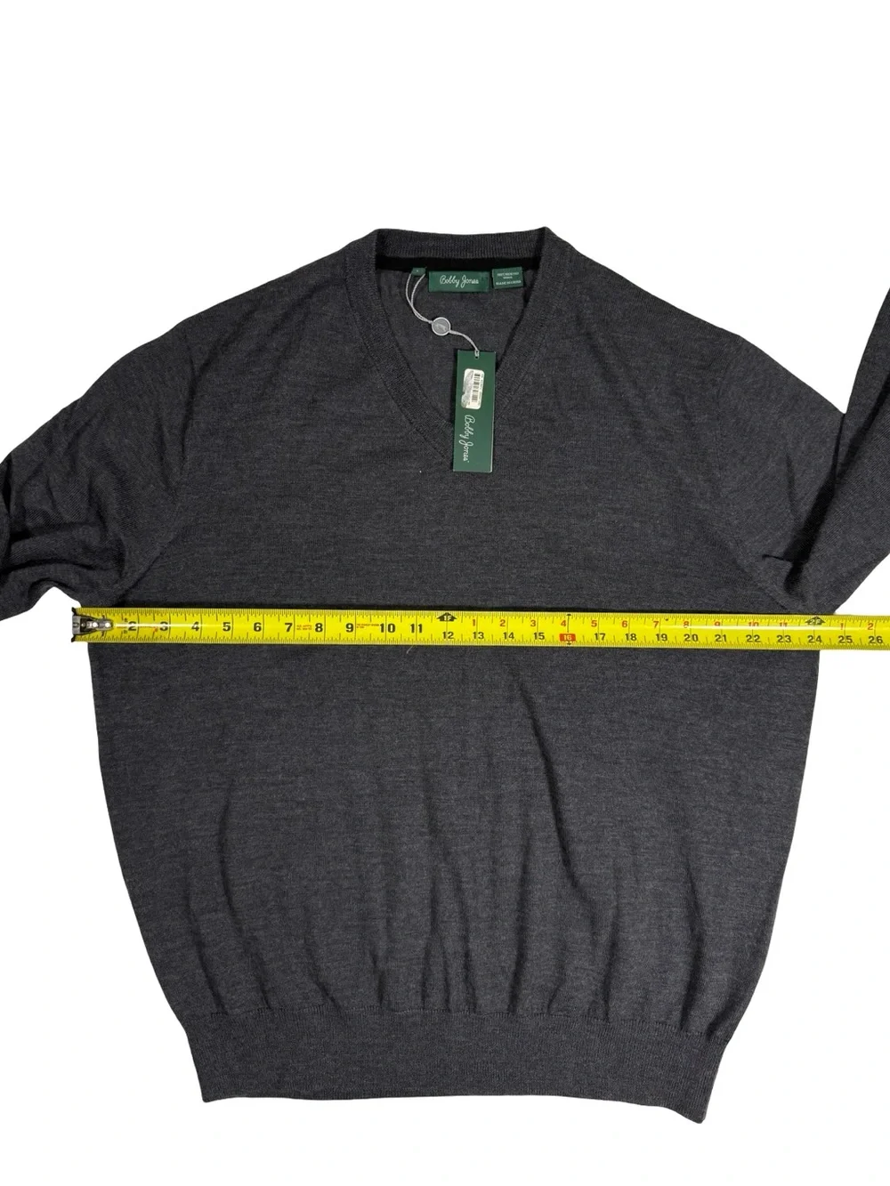 Bobby Jones Merino Wool Sweater Sz Large Charcoal V Neck Golf Preppy Luxury NWT